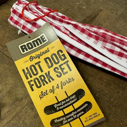 Vista 3 de ROME Juego de 4 tenedores para asar perros calientes con bolsa de almacenamiento de algodón con estampado de guinga
