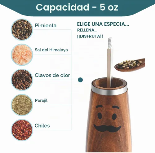 Vista 7 de Juego de molinillo manual de madera para sal y pimienta, molinos de madera