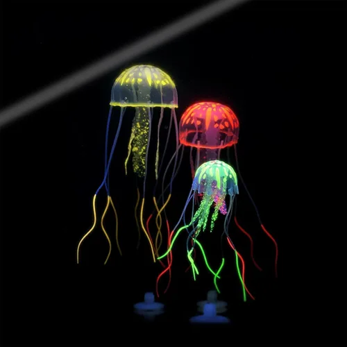 Vista 3 de Jowxsx Juguete de medusas divertidas Accesorios para pecera, decoración flotante del mundo submarino, adornos de acuario de dibujos animados, Azul