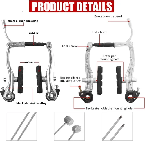 Vista 3 de Juego completo de frenos de bicicleta, cables de pinzas internas y externas, kit de palancas, frenos universales para bicicleta de montaña delantera