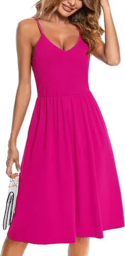 Vista 4 de Vestido OUGES liso, sin espalda, ajustable, con tirantes delgados, para mujer.