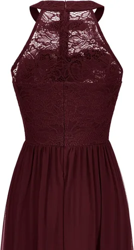 Vista 7 de Vestido formal de encaje floral halter sin mangas para mujer vestido de dama de honor