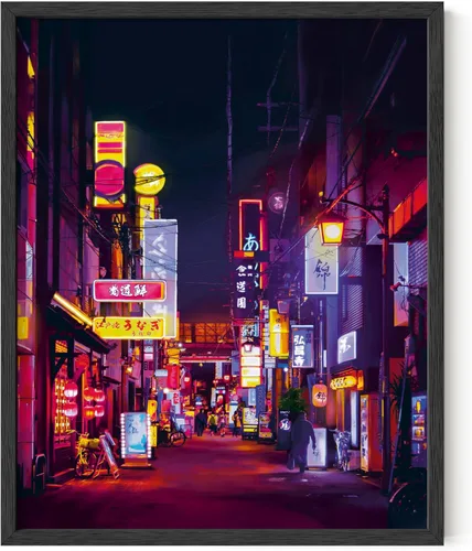 Vista 15 de HAUS AND HUES Póster de Tokio, arte de pared de neón de anime japonés, decoración urbana de luces de ciudad de Tokio, póster genial de Cyberpunk