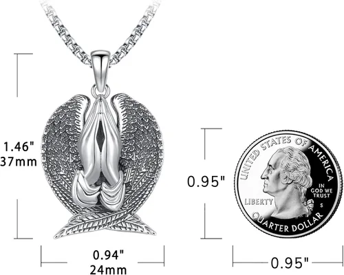 Vista 4 de Praying Hands - Joyería religiosa de plata esterlina 925 chapada en oro para mujeres y hombres, alas de ángel, cristales de oración de serenidad