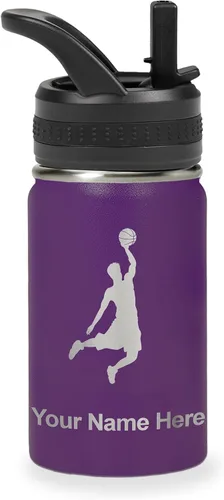 Vista 38 de LaserGram Botella de agua personalizada de 32 onzas, Basketball Slam Dunk Man (azul oscuro)