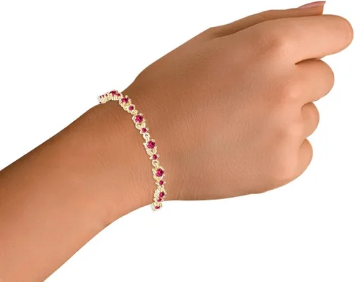 Vista 6 de AFFY Pulsera de tenis con forma de hoja de oro amarillo de 14 quilates, granate
