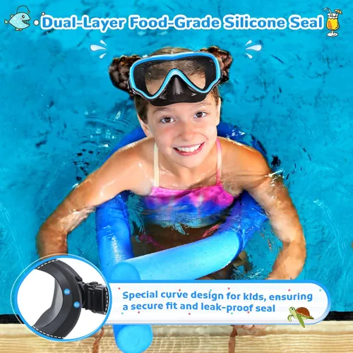 Vista 3 de VegoVia Gafas de natación para niños con cubierta para la nariz, antiempañamiento de visión amplia, máscara de natación transparente para niños
