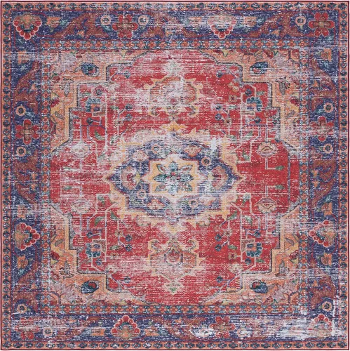 Vista 13 de SAFAVIEH Tucson Collection - Alfombra lavable de 2 pies 6 x 8 pies, color rojo y azul marino, antideslizante, ideal para zonas de alto tráfico
