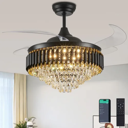 Vista 12 de Ventilador de techo regulable de cristal de 36 pulgadas con luces y control remoto, moderno ventilador de techo retráctil con luces para dormitorio