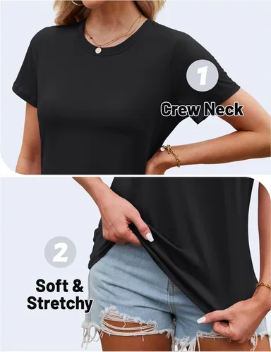 Vista 5 de TACVASEN Camisetas de algodón para mujer, camiseta de manga corta, casual, camisetas básicas con cuello redondo
