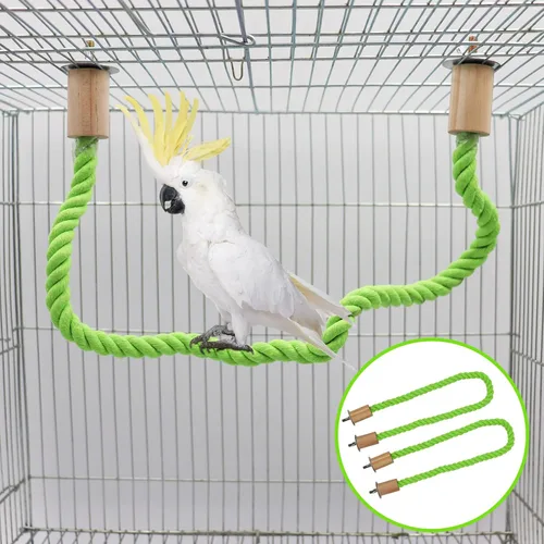 Vista 9 de Paquete de 2 perchas y columpios de cuerda para pájaros, jaula de pájaros, accesorios de poste de escalada para loro, periquito, periquito, cacatúa