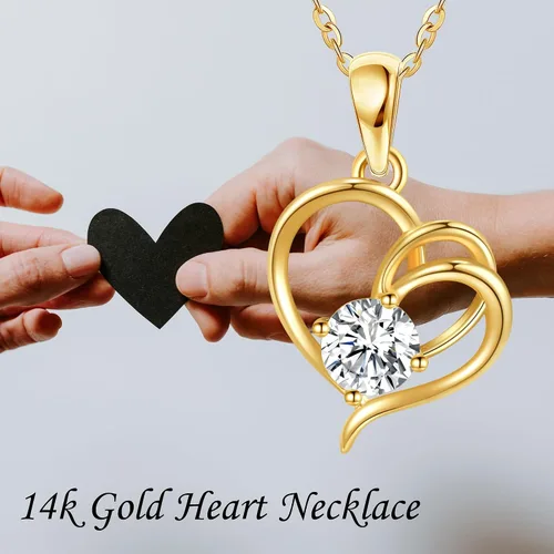 Vista 5 de Collar de oro real de 14 quilates con forma de corazón y rosa de oro sólido para mujeres, amantes del día de San Valentín, regalos de Navidad