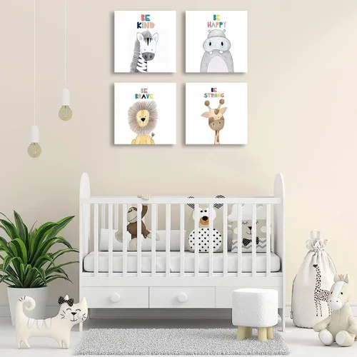 Vista 2 de Quzenu Safari Animal Baby Room Decor Canvas Prints Kids Art Frame Jungle Nursery Decor