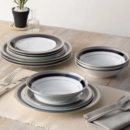 Vista 3 de Noritake Crestwood Cobalt Platinum - Juego de vajilla de 12 piezas, servicio para 4