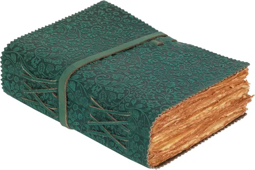 Vista 16 de LEATHER VILLAGE Diario de Cuero con Relieve Floral para Mujeres y Hombres - 200 Páginas, 6"X4"(A6), Aqua - Libro de Sombras, Diario de Viaje