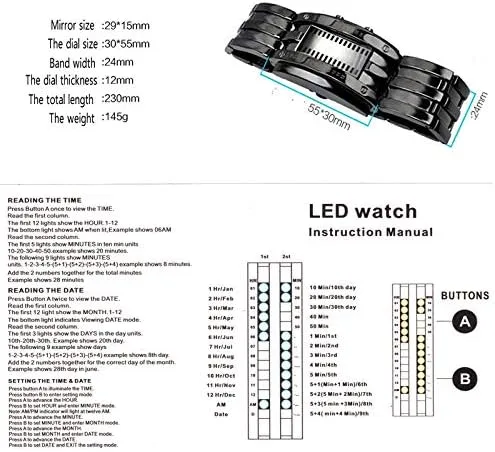 Vista 6 de Reloj rectangular de acero inoxidable para hombre, reloj LED azul, reloj clásico creativo de moda negro galvanizado, plateado, Moda casual