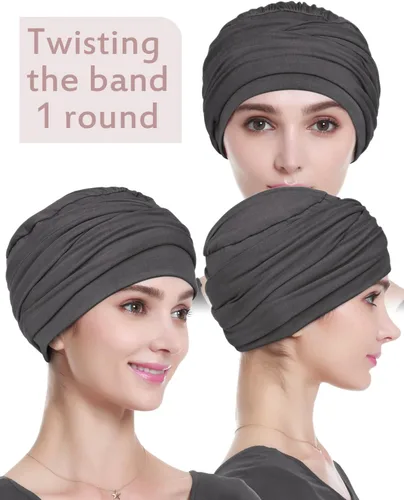 Vista 6 de Alnorm Gorro de quimioterapia, sombrero de viscosa de bambú para mujer, turbante para la cabeza para mujer