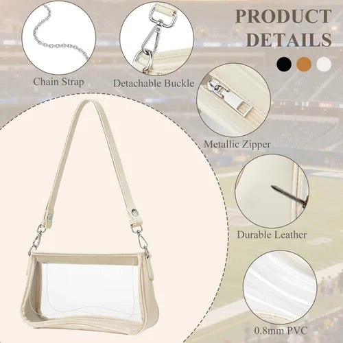 Vista 7 de Bolsa transparente para eventos de estadio, bolsa de hombro, pequeña bolsa transparente con correa ajustable para mujer para conciertos de estadio