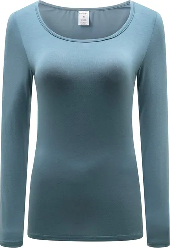 Vista 30 de OThread & Co. Camiseta de manga larga con cuello redondo para mujer, capa básica, de elastano Albaricoque