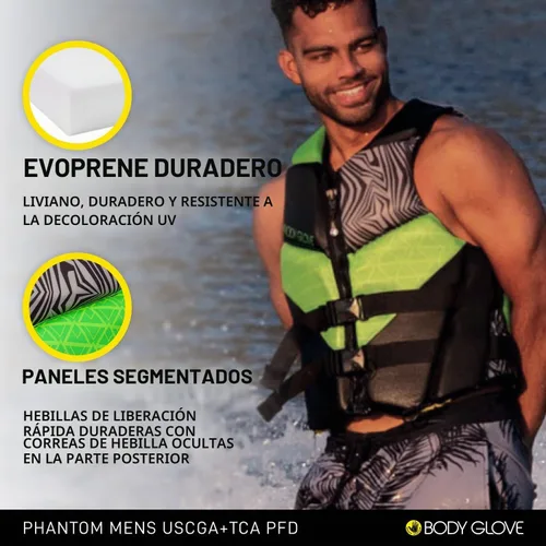 Vista 2 de Body Glove Men's Phantom USCGA Life Jacket Verde/Gris