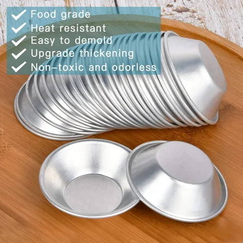 Vista 6 de Paquete de 25 moldes de aluminio para tarta de huevos, moldes de postre, antiadherentes y reutilizables