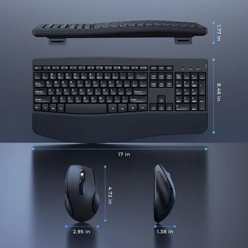 Vista 5 de Combo ergonómico de teclado y mouse, teclado inalámbrico de computadora de tamaño completo con reposamuñecas de palma mouse ergonómico