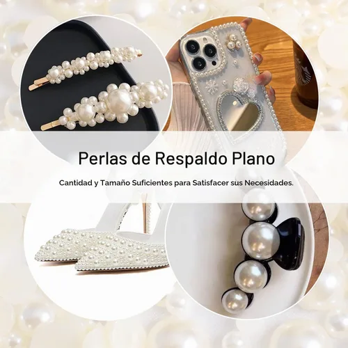 Vista 6 de Cuentas de perlas planas para manualidades, cuentas de media perla para manualidades Perlas semicirculares de tamaños mixtos a granel