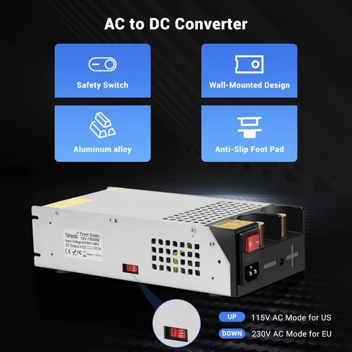 Vista 3 de Convertidor de 1000 W, convertidor de 110 V CA a 12 V CC, fuente de alimentación, transformador de interruptor de corriente máxima de 83 A CC