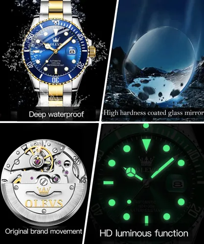 Vista 4 de Relojes mecánicos para hombres, de acero inoxidable, de cuerda automática, de gran cara, sin batería, reloj de pulsera de lujo para hombres, bisel