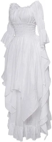Vista 4 de SHOPESSA Vestido medieval para mujer, vestido renacentista de manga acampanada, vestido gótico victoriano con corsé