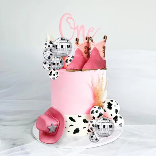 Vista 2 de 25 piezas de adornos para tarta de vaquera, adornos para pastel con sombrero y bota de vaquera, adorno para pastel con bola de disco, adorno