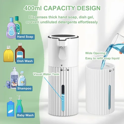 Vista 5 de Dispensador automático de jabón espumoso activado por empuje, dispensador de jabón para cocina, control de flujo continuo de 13.5 fl oz