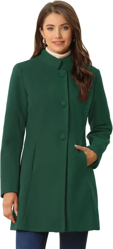 Vista 30 de Allegra K Abrigo de invierno para mujer, abrigo de cuello alto medio largo Negro