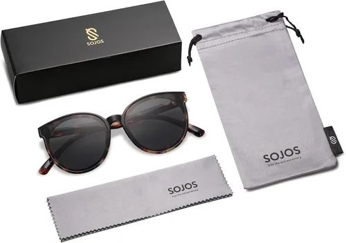 Vista 6 de SOJOS Gafas de sol redondas de moda para mujeres y hombres, estilo vintage de gran tamaño SJ2057 Tortuga ámbar/gris