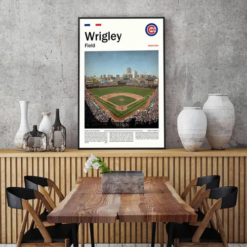 Vista 6 de Cartel de póster del estadio WrigleyField (17 x 11 pulgadas en lienzo) Arte de pared de béisbol de la bahía de Chicago - Cartel deportivo retro