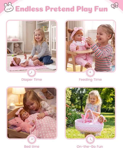 Vista 11 de BABESIDE Juego de accesorios para muñecas de bebé de 8 piezas con moisés