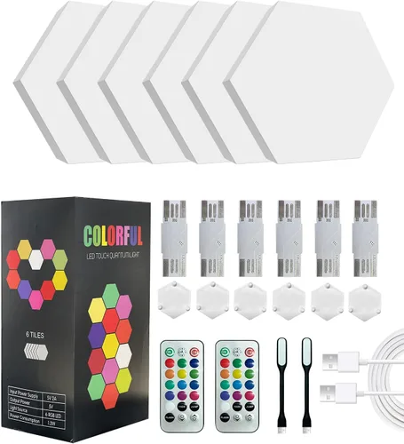 Vista 6 de Luces hexagonales, luces de pared hexagonales RGB con control remoto, paneles de pared hexagonales inteligentes, luces de pared LED conmovedoras