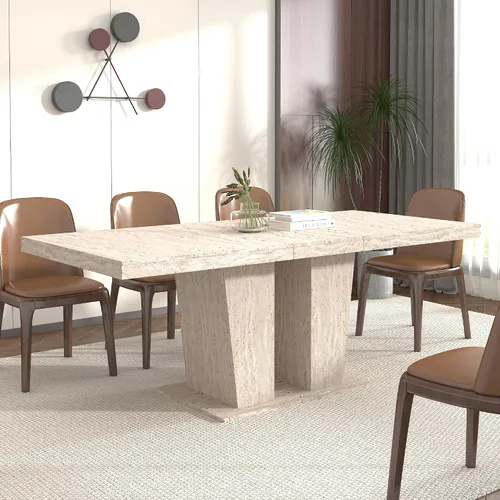 Vista 26 de Mesa de comedor extensible de 78.74 pulgadas para 6 8 y 10 pulgadas, moderna mesa de comedor extensible de granja con base de doble pedestal, mesa
