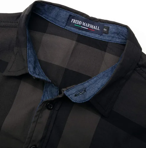 Vista 4 de FREDD MARSHALL Camisas a cuadros de manga larga para hombre 100% algodón