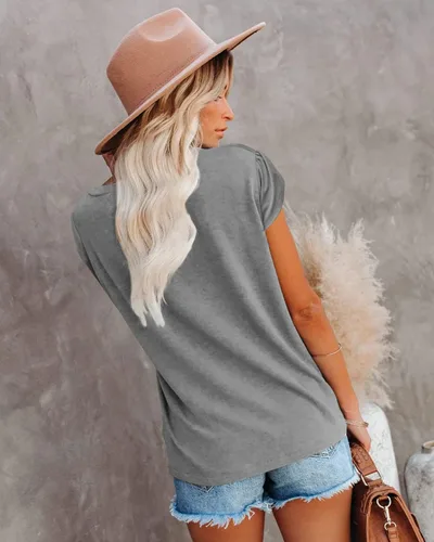 Vista 2 de Camisetas de manga corta para mujer, ropa de verano, cuello en V, blusas elegantes e informales, camisetas de moda 2024