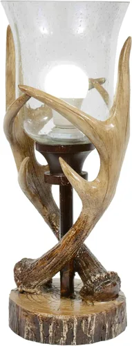 Vista 2 de Black Forest Decor Lámpara de elevación con asta de venado de cabaña - Lámpara rústica de cabaña con globo de vidrio sembrado