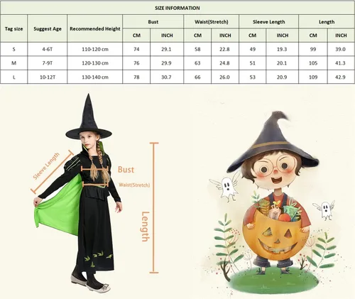 Vista 7 de AGQT Disfraces de bruja para niñas, disfraz de Halloween para niñas de 4 a 12 años