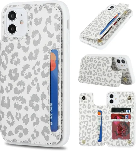 Vista 20 de iCoverCase Compatible con iPhone 11 Funda con Portador de Tarjetas, Funda de Teléfono Tipo Billetera para Mujeres Hombres Bloqueo RFID Funda Beige