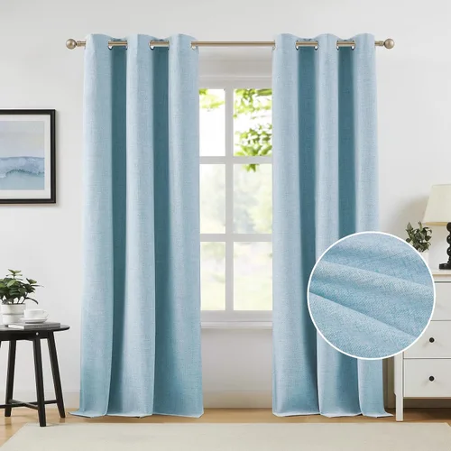 Vista 25 de Cortinas opacas de lino beige Melodieux de 63 pulgadas de largo para dormitorio, sala de estar, 100% cortinas con ojales para bloquear la luz