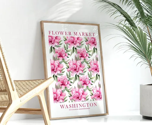 Vista 8 de ColorAndFlair Washington State Flower Market Rhododendron Poster Pink Green Wildflower Floral Wall Art Botanical Print Travel Gift (12x16 inches)