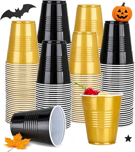 Vista 18 de WELLIFE 50 vasos de plástico dorados de 12 onzas, tazas de fiesta A-Oro
