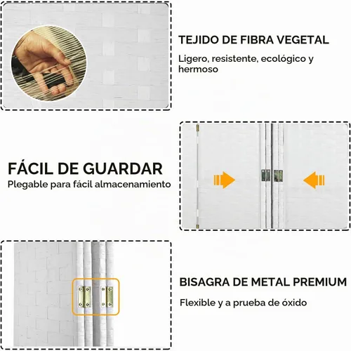 Vista 2 de Divisor de habitación, divisor de pared de 6 pies, pantalla de madera, 4 paneles, malla de madera, diseño tejido a mano, pantalla de habitación