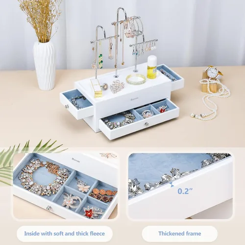 Vista 5 de Homde Organizador de joyas para collares, aretes, anillos con ganchos de metal (blanco)