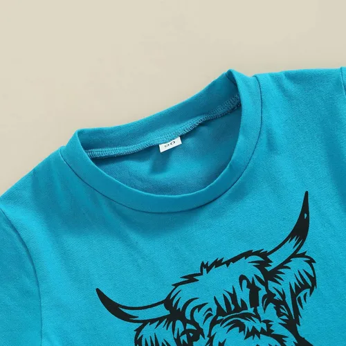 Vista 39 de fhutpw Conjunto de camiseta de manga corta con estampado de vaca y pantalones acampanados de dibujos animados para niñas