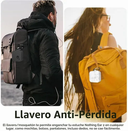 Vista 3 de Miimall Funda compatible con Nothing Ear 2, funda protectora de silicona con llavero antipérdida (negro)